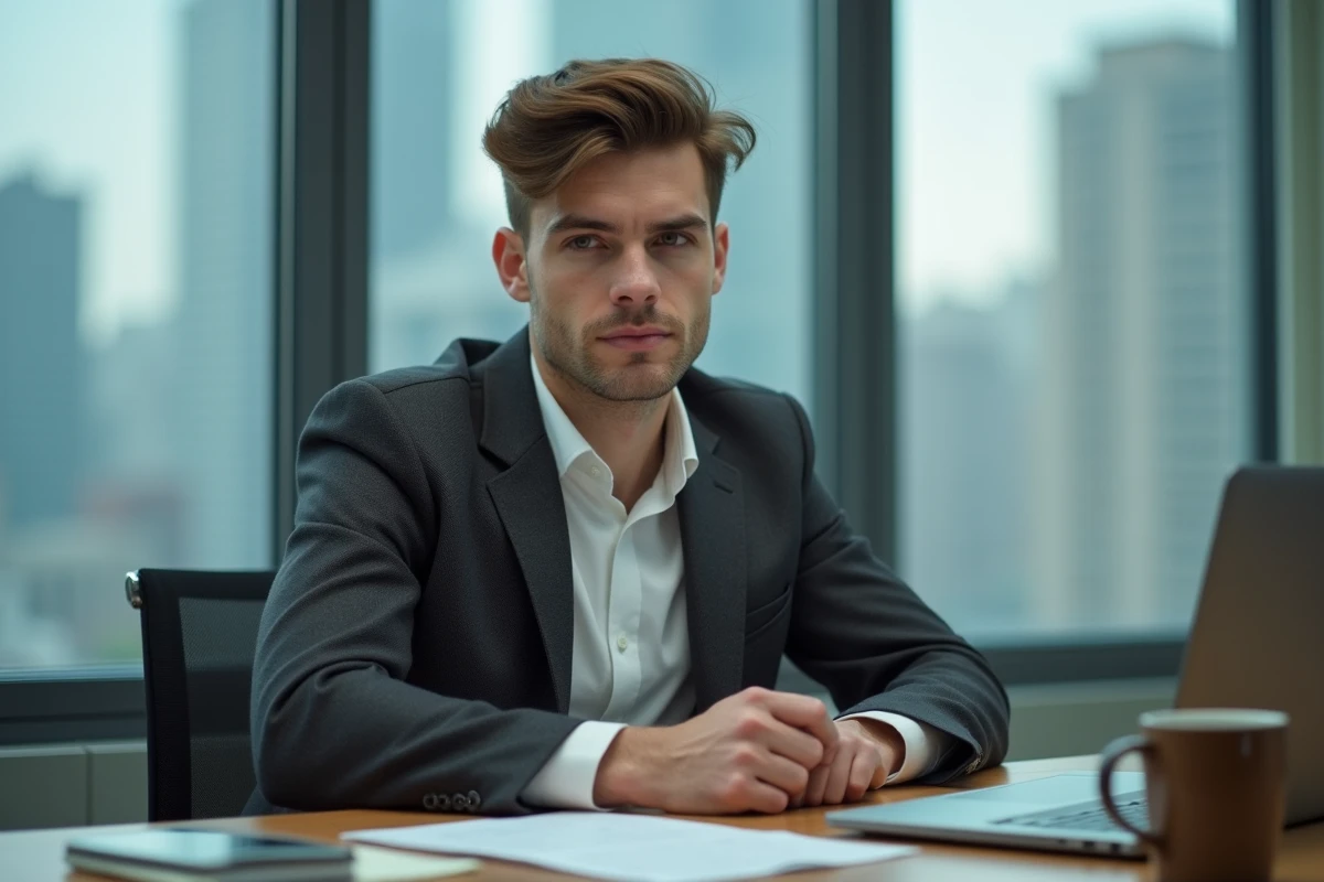 Jeune acteur en blazer dans un bureau de production avec scripts éparpillés, projets et actualités Jackson Rathbone