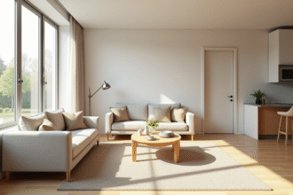 Salon lumineux d'un appartement moderne pour un couple