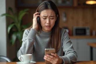 Femme bloquant un numéro de téléphone indésirable commençant par +35 sur son smartphone