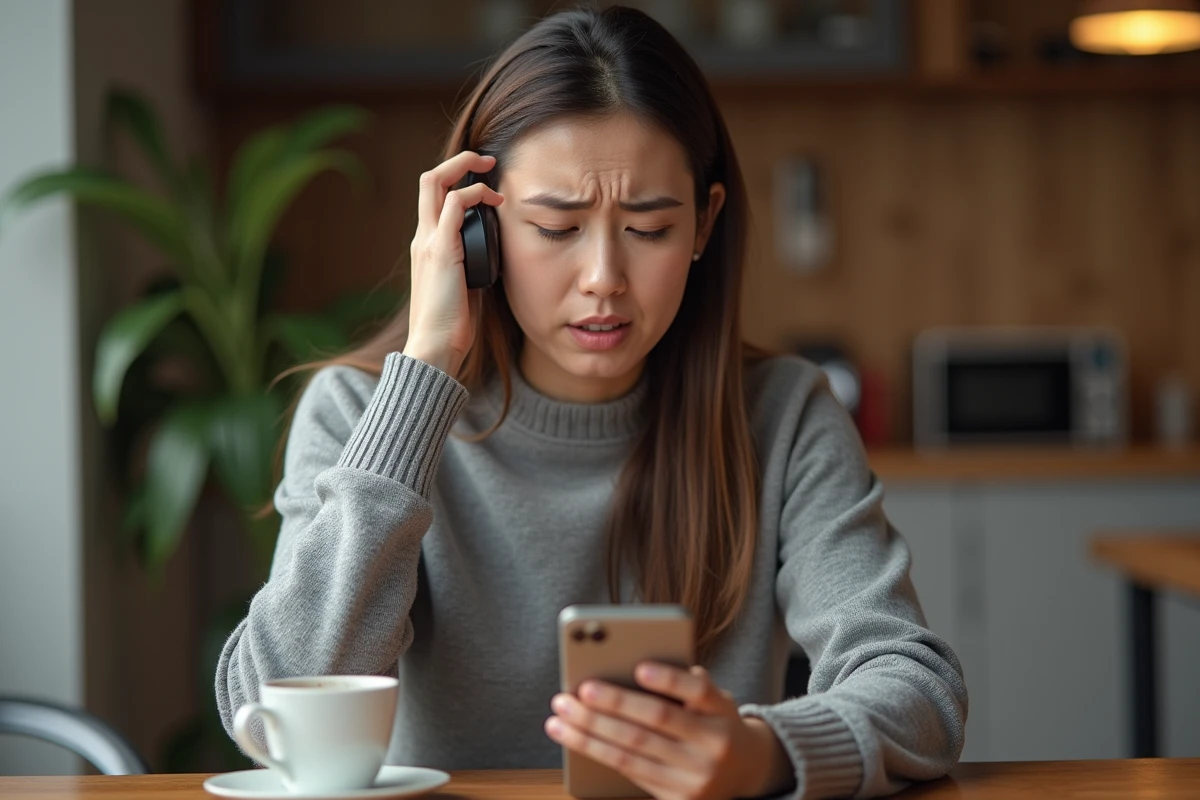 Femme bloquant un numéro de téléphone indésirable commençant par +35 sur son smartphone