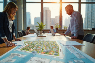 Bureau d urbanisme moderne avec plans et maquettes