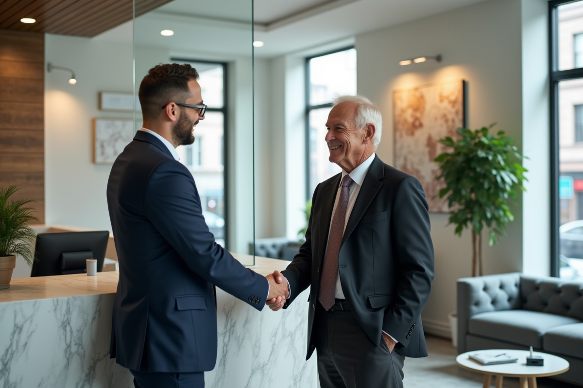Jeune conseiller financier serrant la main d