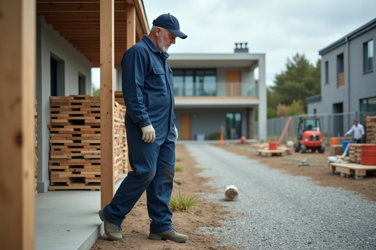 Technicien de lutte antiparasitaire sur un chantier extérieur