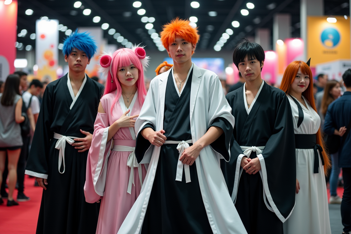 Fans en cosplay Bleach lors d une convention colorée