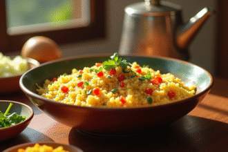 Table de couscous traditionnel nord africain avec sauce dorée