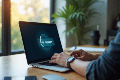 Personne désactivant un VPN sur son ordinateur portable