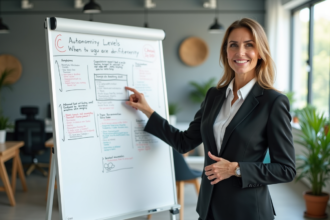 Femme professionnelle devant un graphique sur l'autonomie