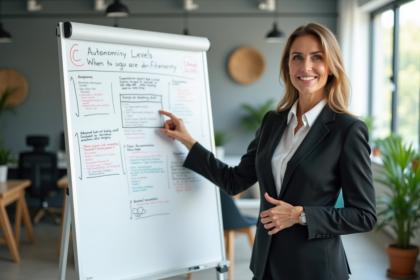 Femme professionnelle devant un graphique sur l'autonomie