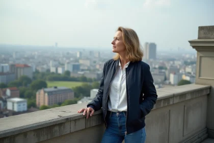 Femme regardant la ville de Mille depuis le balcon