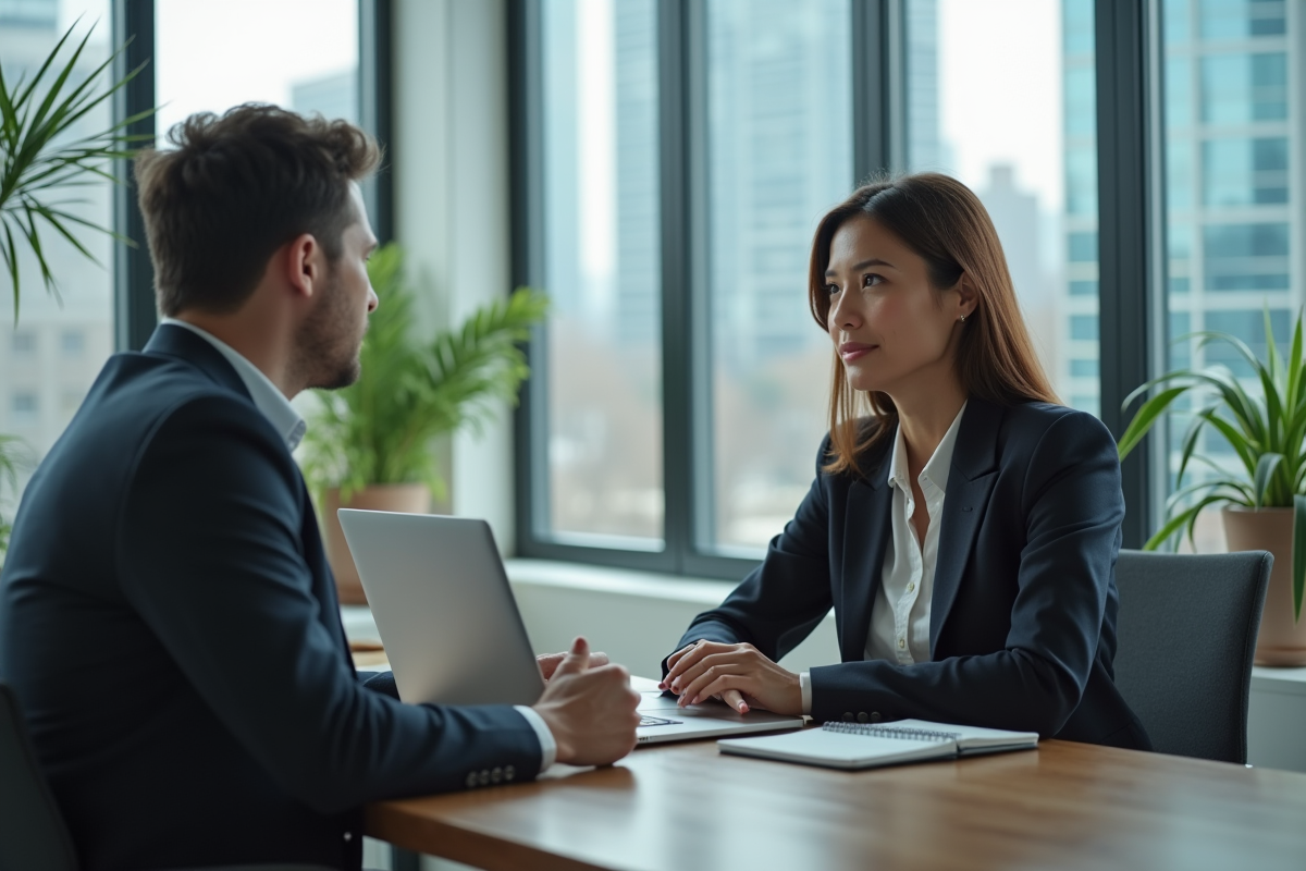 Femme professionnelle en discussion dans un bureau moderne