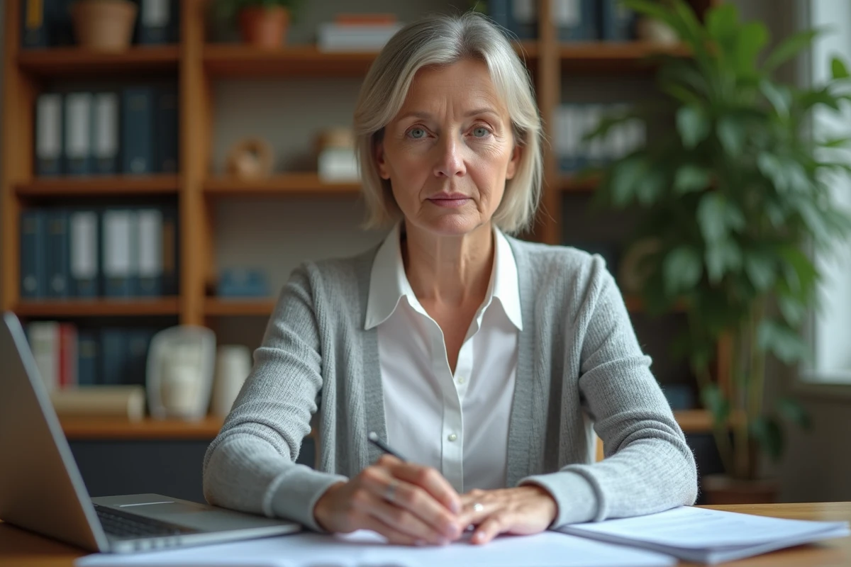 Femme consultant des documents administratifs sur un bureau à domicile pour suivre un changement d'adresse IVRAB
