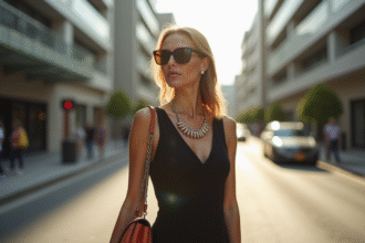 Femme élégante dans la rue avec accessoires colorés