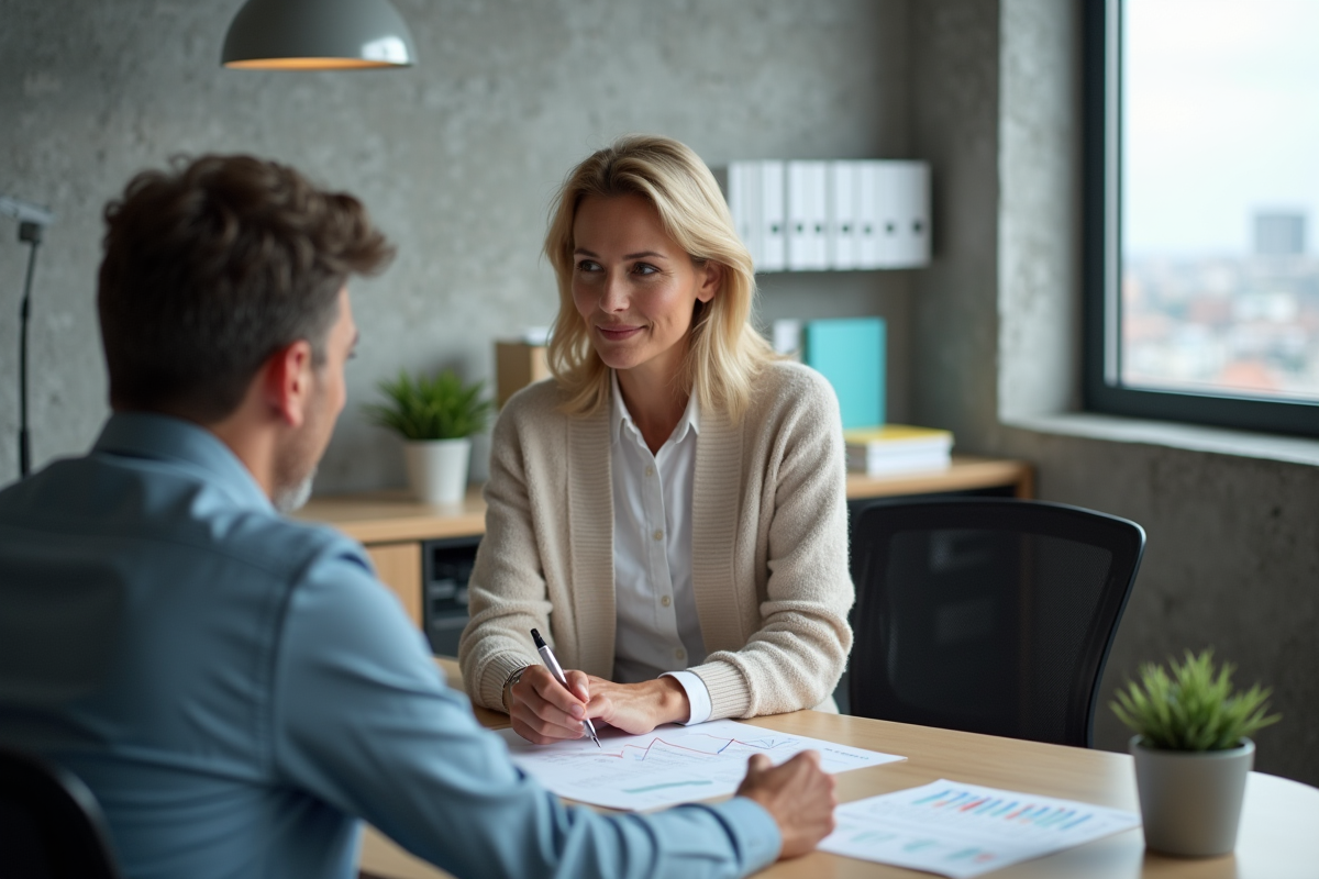 Femme rencontrant un conseiller financier dans un bureau moderne