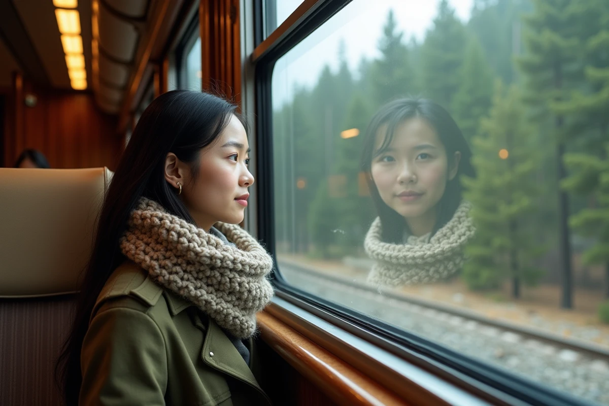 Jeune femme asiatique regardant par la fenêtre du train