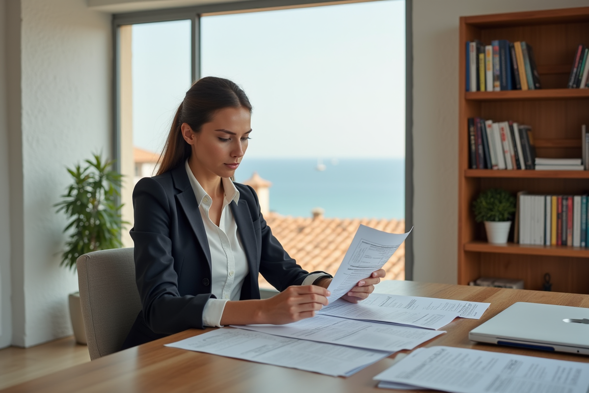 Jeune femme travaillant sur ses papiers dans un appartement espagnol