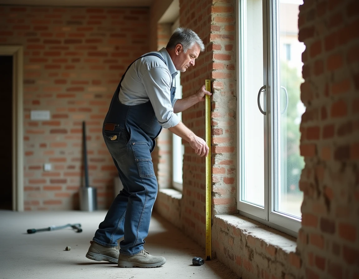 Installateur des Fenêtres Seynoises posant une fenêtre en PVC double vitrage dans une maison en rénovation dans le Var