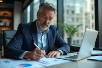 Homme d'affaires étudiant des graphiques financiers