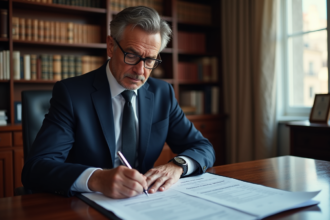 Homme d'affaires français en costume dans un bureau parisien