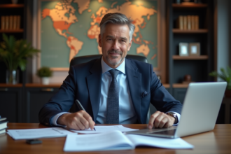 Homme d'affaires en costume dans un bureau moderne