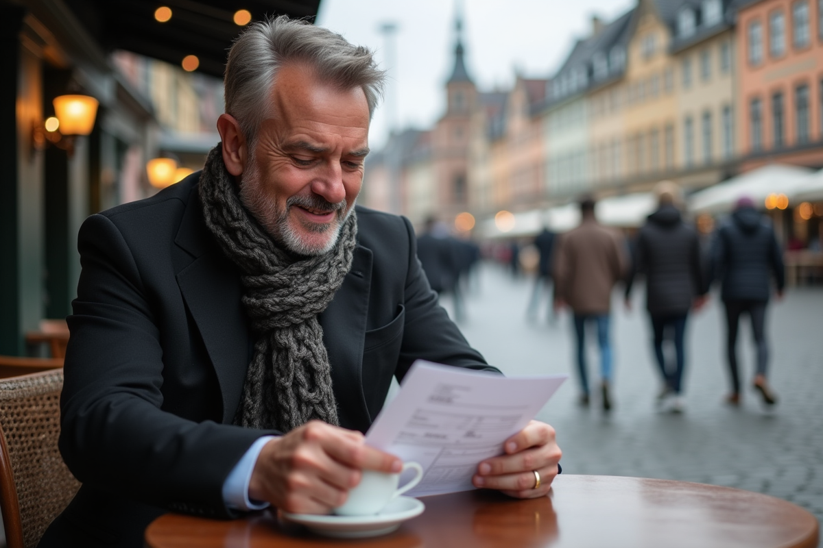 Homme d affaires scandinave au cafe terrasse