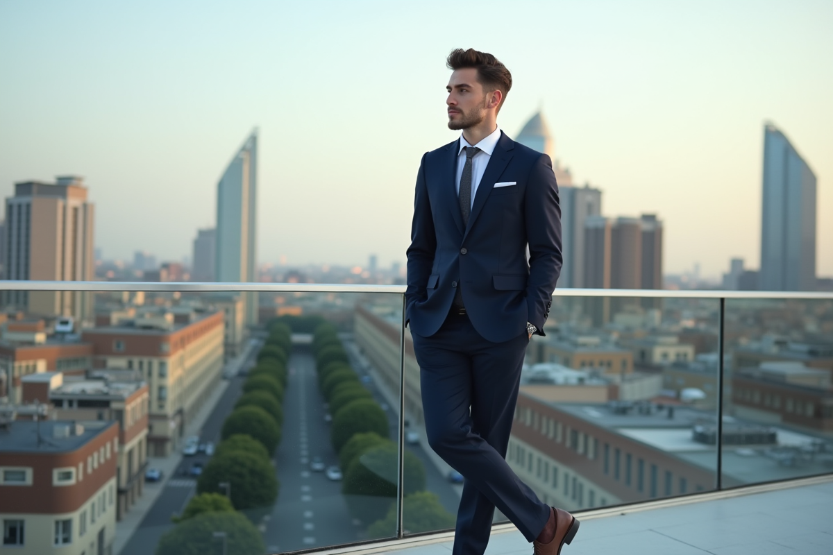 Homme en costume sur un rooftop à Milan
