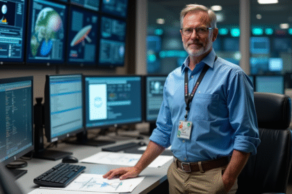Ingénieur NASA homme en tenue de travail dans un centre spatial