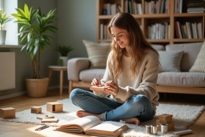 Jeune femme peignant des petites étagères en bois pour un projet DIY