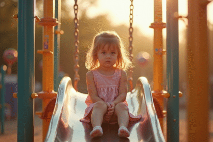 Jeune fille pensant sur un toboggan ensoleille