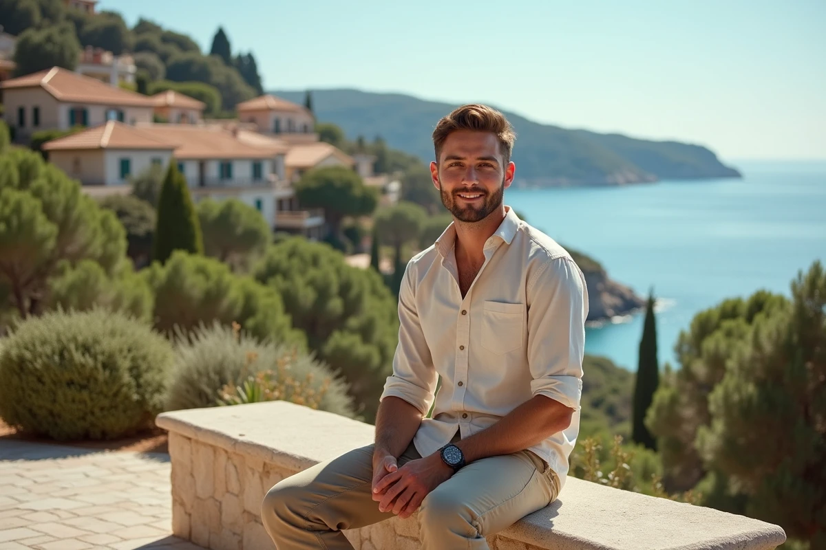 Jeune homme assis près de la mer à Mille