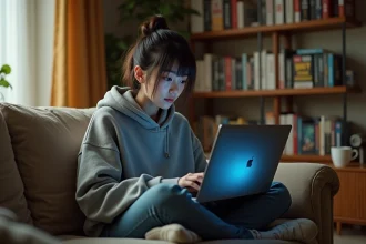 Jeune femme cherchant une série introuvable sur une plateforme de streaming anime depuis son canapé