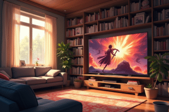 Salon cosy avec grand écran anime et manga Bleach