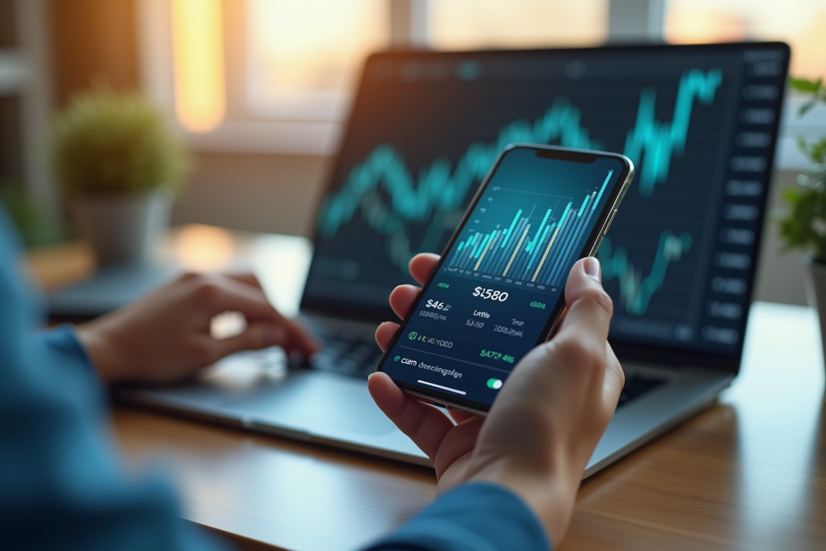 Main tenant un smartphone montrant une transaction en ligne réussie