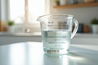 Verre mesure 500 ml sur plan de travail blanc