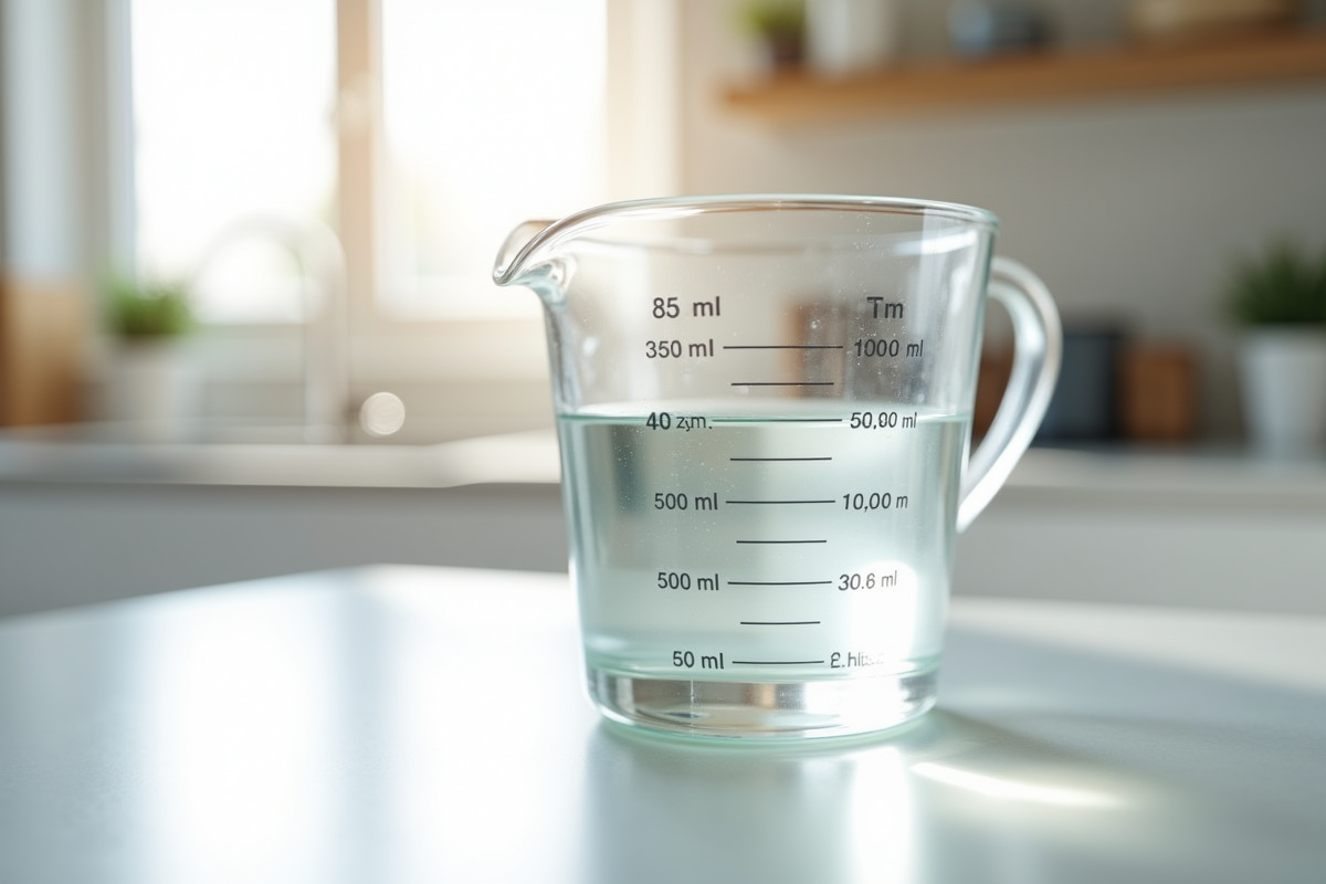 Verre mesure 500 ml sur plan de travail blanc