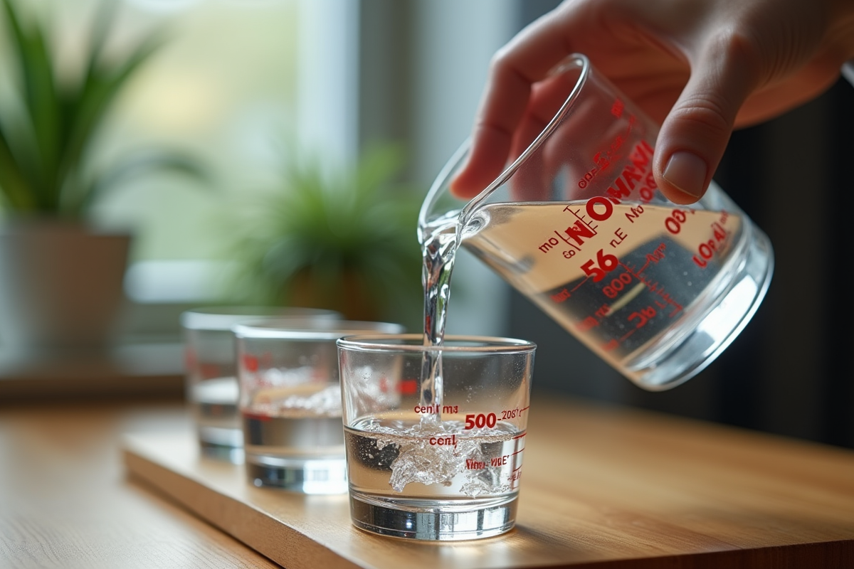 Main versant eau dans verres avec mesures en centilitres